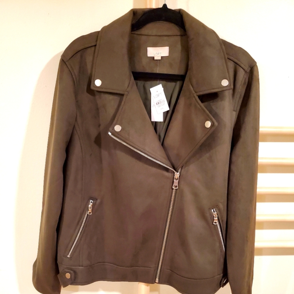 *NWT* LOFT Faux Suede Moto Jacket | Olive | SZ XXL